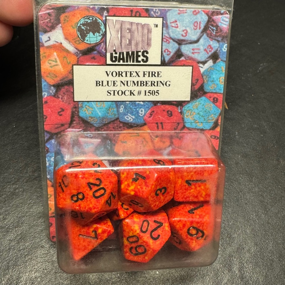 Xeno‎ Games Vortex Fire Polyhedral Dice Set 7pc Orange Yellow Speckled 1505 UK